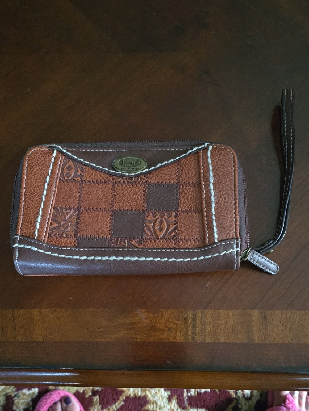 b.o.c. Two-Tone Brown Checkered Wristlet Wallet